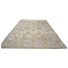 Turkish Oushak Wool 10x13 Gold, Ivory & Slate Blue Handmade Area Rug