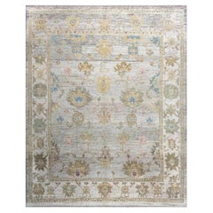 Turkish Oushak Wool 10x13 Gold, Ivory & Slate Blue Handmade Area Rug