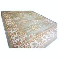 Turkish Oushak Wool 10x14 Olive Green, Ivory & Rust Handmade Area Rug