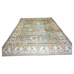 Turkish Oushak Wool 10x14 Olive Green, Ivory & Rust Handmade Area Rug