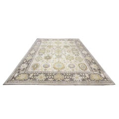 Turkish Oushak Wool 11X14 Ash Brown, Buff & Khaki Handmade Area Rug