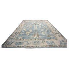 Türkische Oushak Wolle 11X15 Soft Blue & Ivory Palette Handmade Area Rug