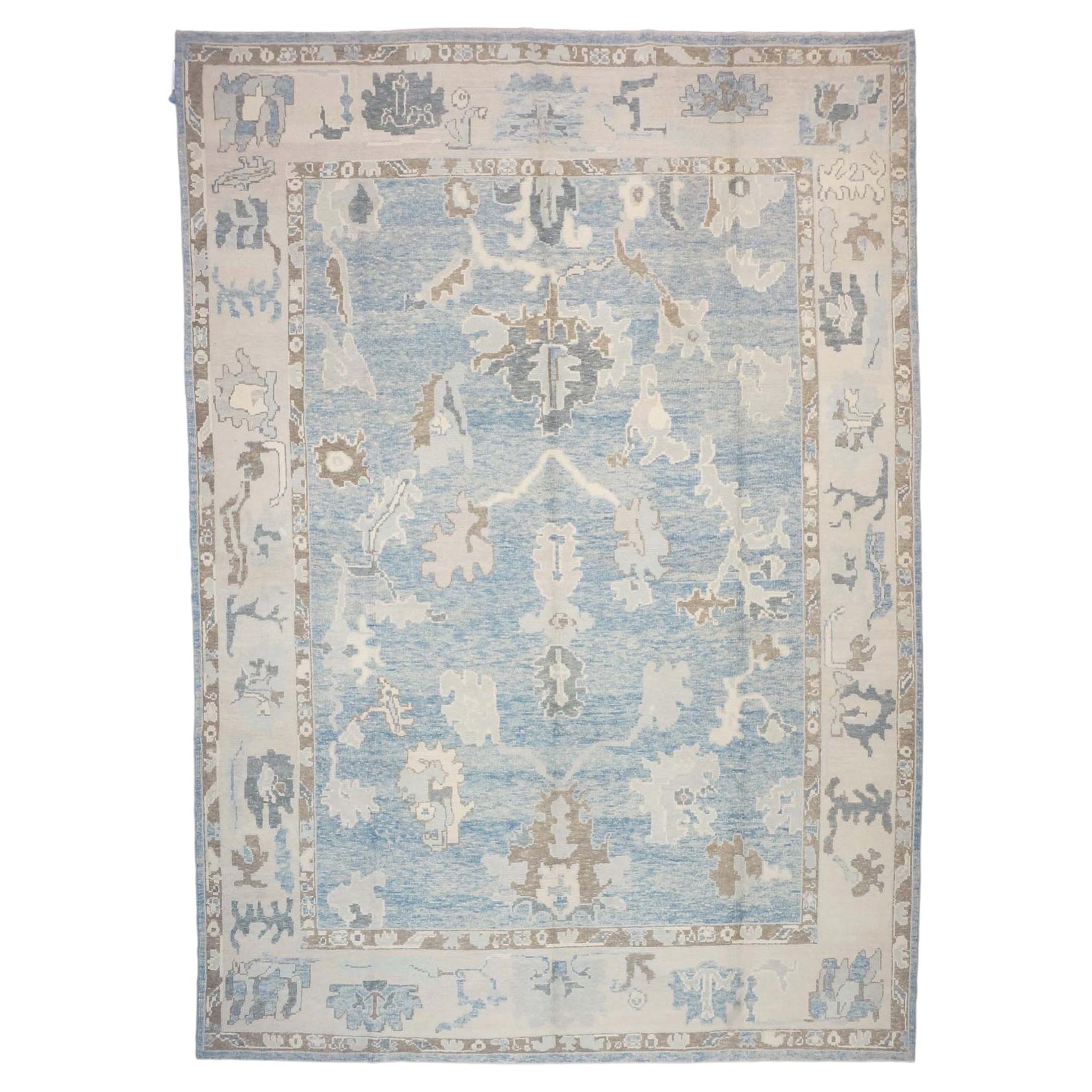 Turkish Oushak Wool 11X15 Soft Blue & Ivory Handmade Area Rug