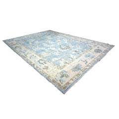 Turkish Oushak Wool 11x16 Soft Blue, Taupe & Ivory Handmade Area Rug