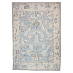 Turkish Oushak Wool 11x16 Soft Blue, Taupe & Ivory Handmade Area Rug