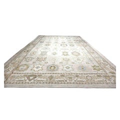 Turkish Oushak Wool 17X22 Gold, Slate Blue & Gray Handmade Oversized Area Rug