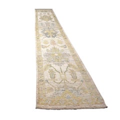 Turkish Oushak Wool 3X19 Gold, Ivory & Charcoal Handmade Runner Rug