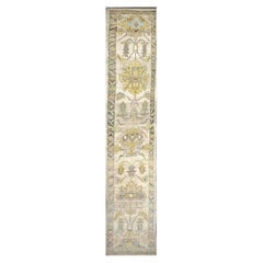 Turkish Oushak Wool 3X19 Gold, Ivory & Charcoal Handmade Runner Rug