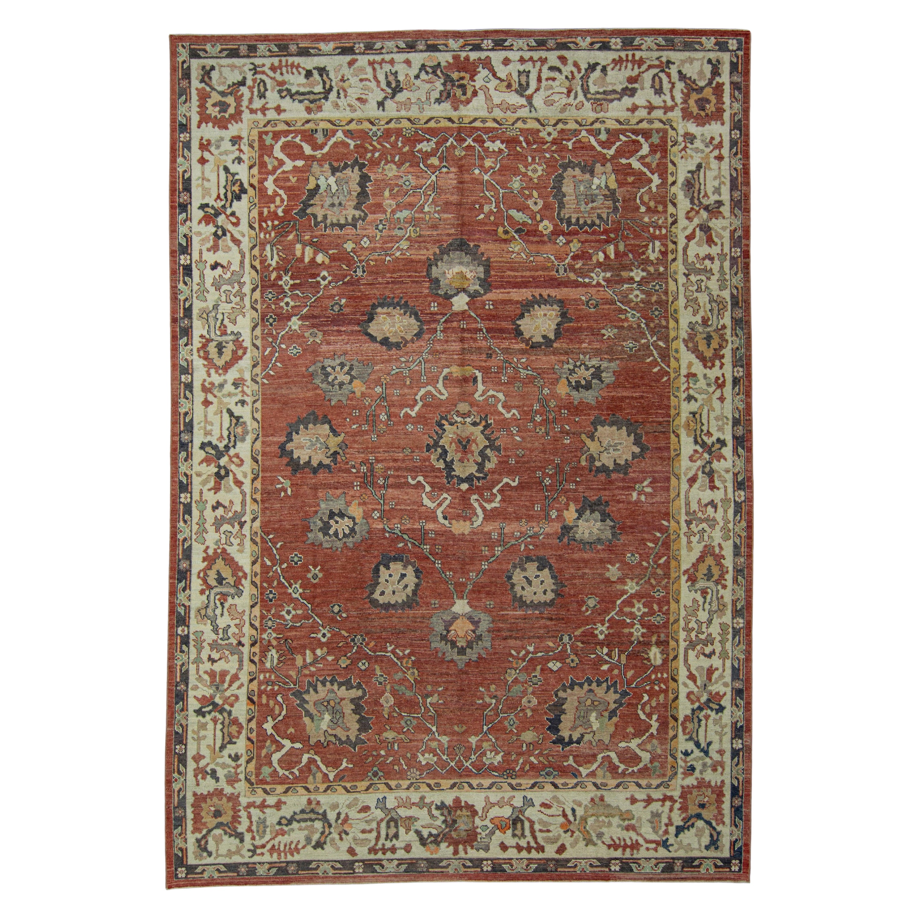 Turkish Oushak Wool Rug, Handwoven, Light Blue, 10'1" x 14'9" For Sale