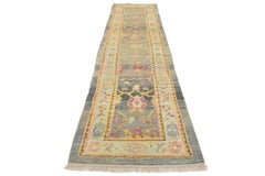 Turkish Oushak Wool Runner Handmade In Gray With Floral Motif