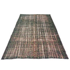 Turkish Overdye Distressed Wool 6x9 Emerald Green & Ivory Handmade Area Rug