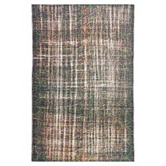 Turkish Overdye Distressed Wool 6x9 Emerald Green & Ivory Handmade Area Rug