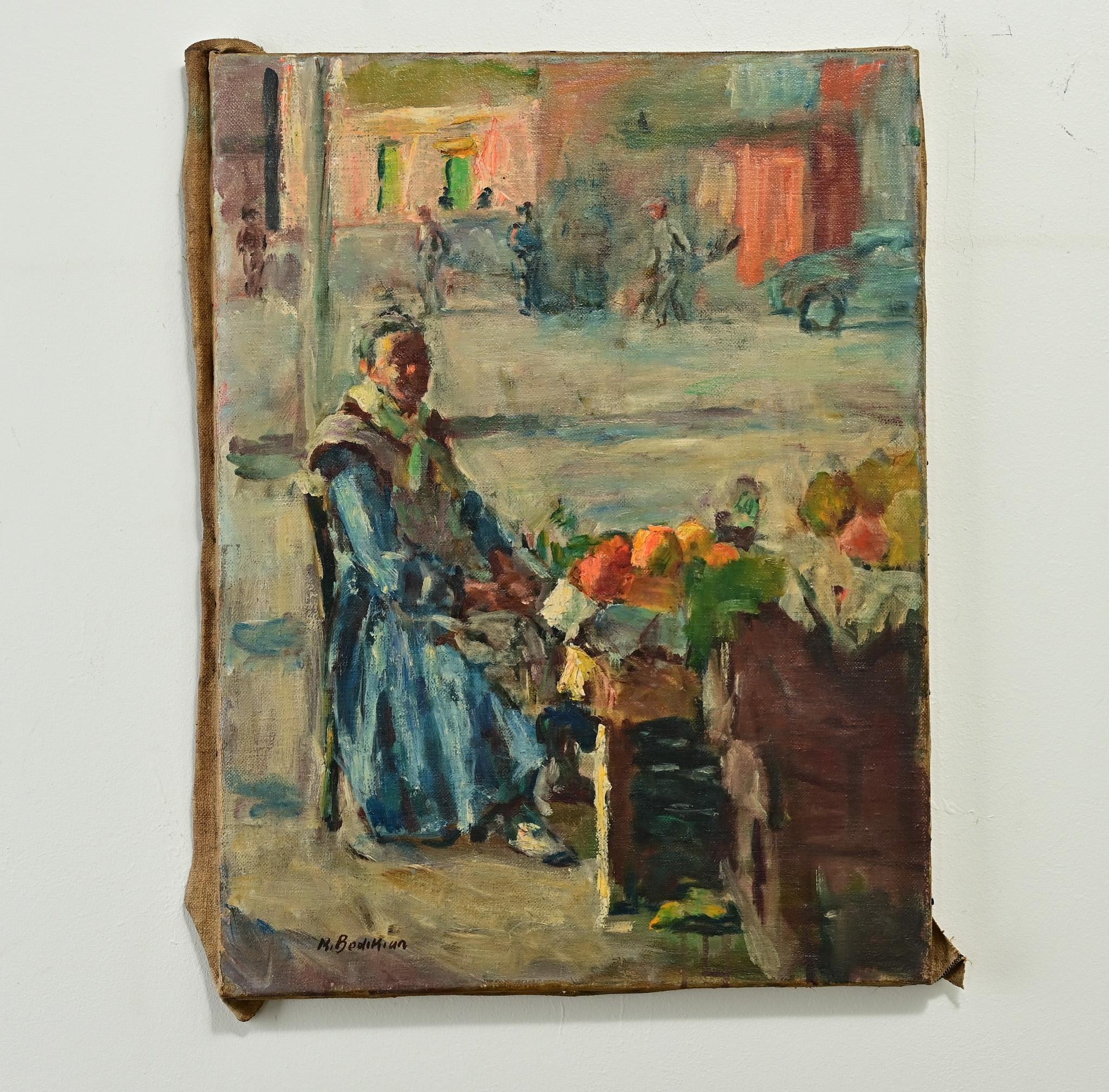 A colorful vintage painting, signed by the Turkish artist, Krikor Bédikian (1908-1981). Bédikian is famously known for his portrait and figure painting in France, using various colors and freeform brush strokes to transition from classical to