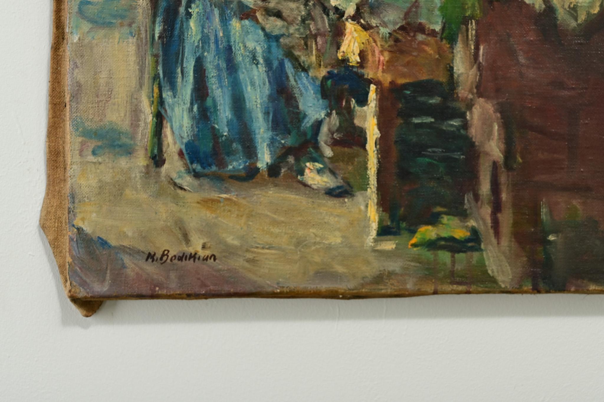 Hand-Crafted Turkish Painting of a Lady at the Market