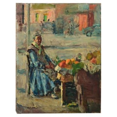 Vintage Turkish Painting of a Lady at the Market