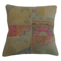 Turkish Patchwork Rug Pillow with Pops of Pink