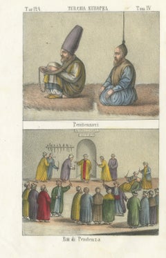 Turkish Penitents and Rites of Penance, Hand Colored Lithograph, 1842