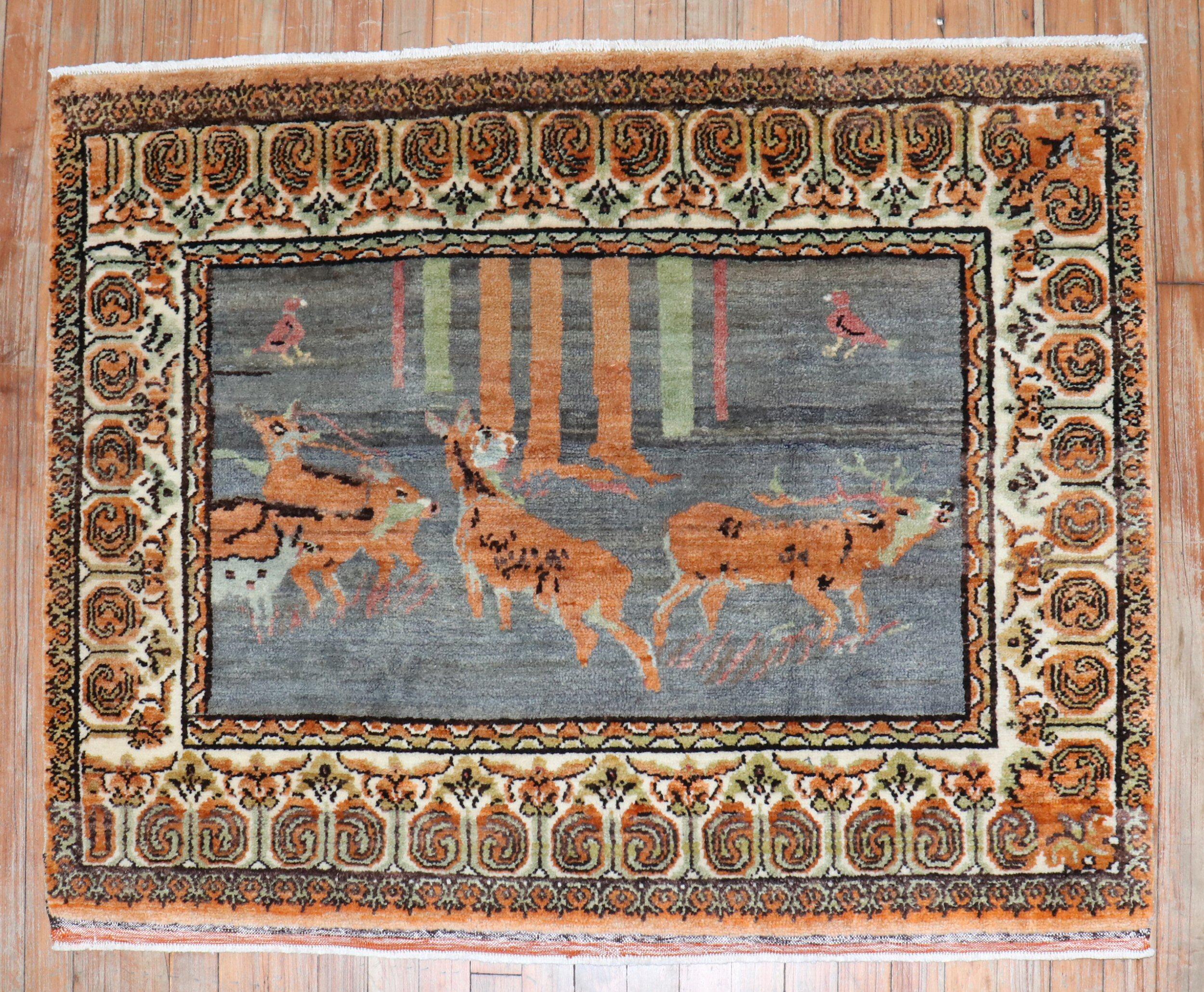 early 20th century one of a kind Turkish pictorial reindeer rug

Measures: 3'3
