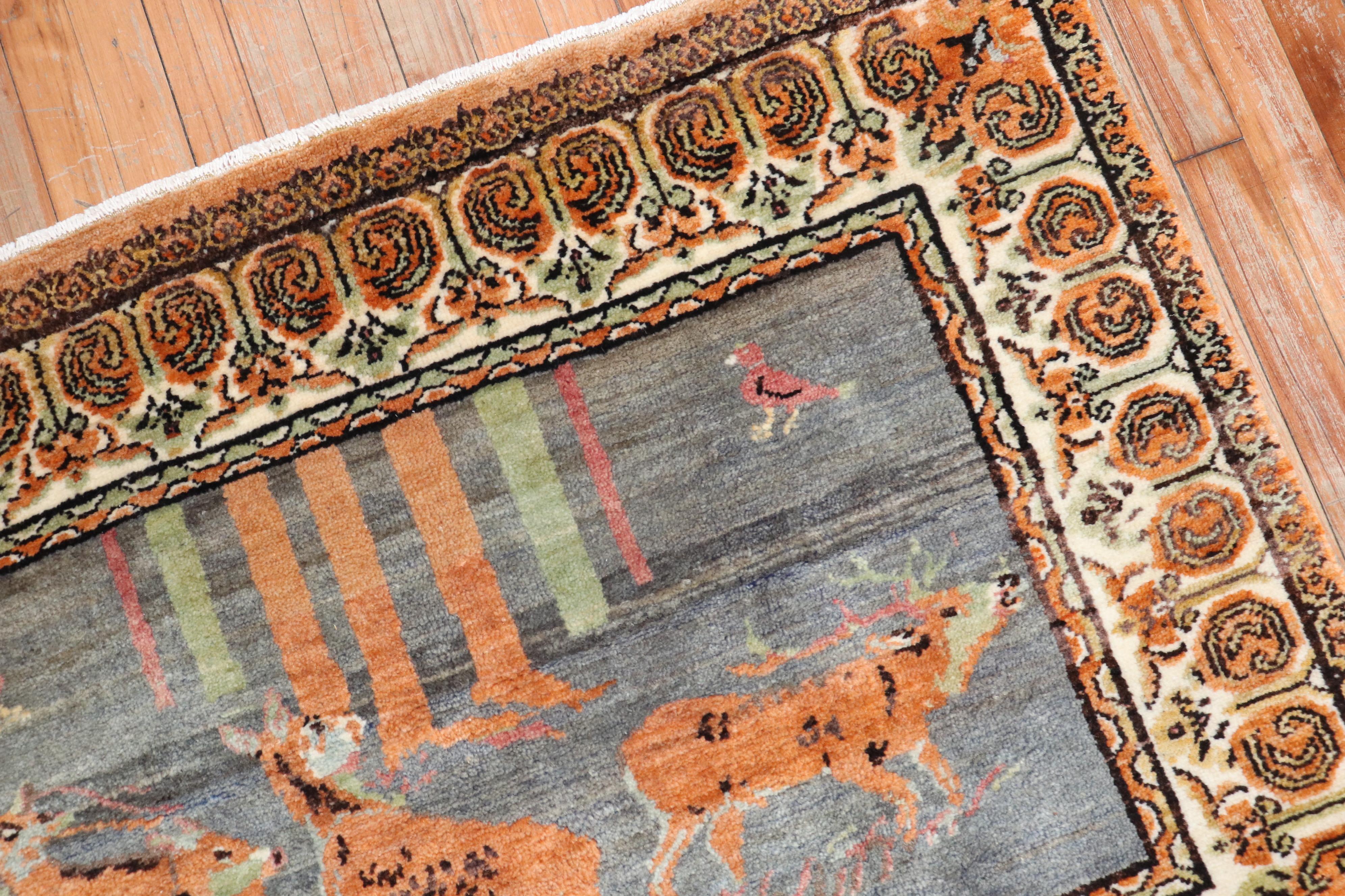 Hand-Knotted Turkish Pictorial Rug For Sale