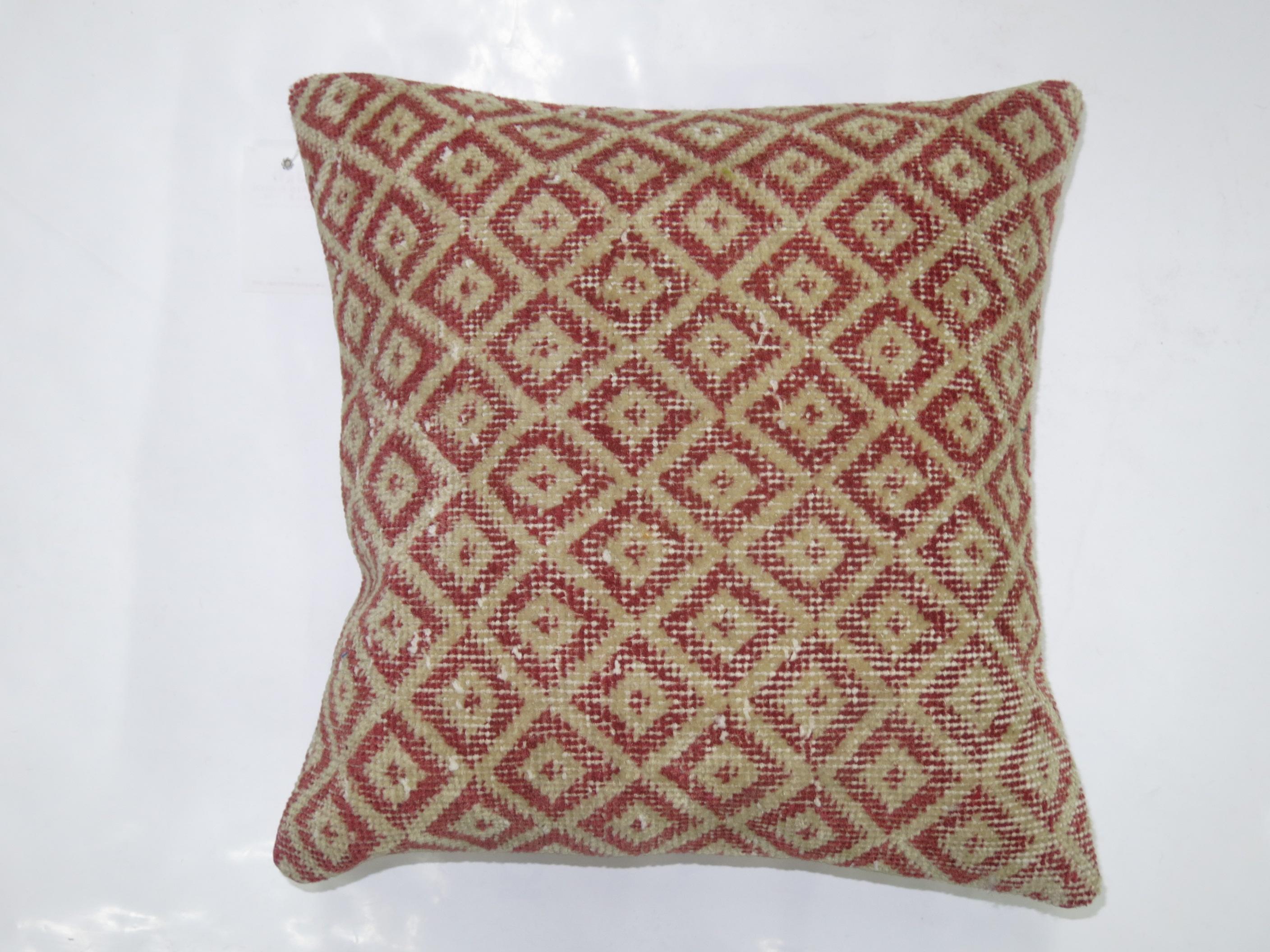 Asian Red Turkish Pillow with Pink Linen Backing For Sale