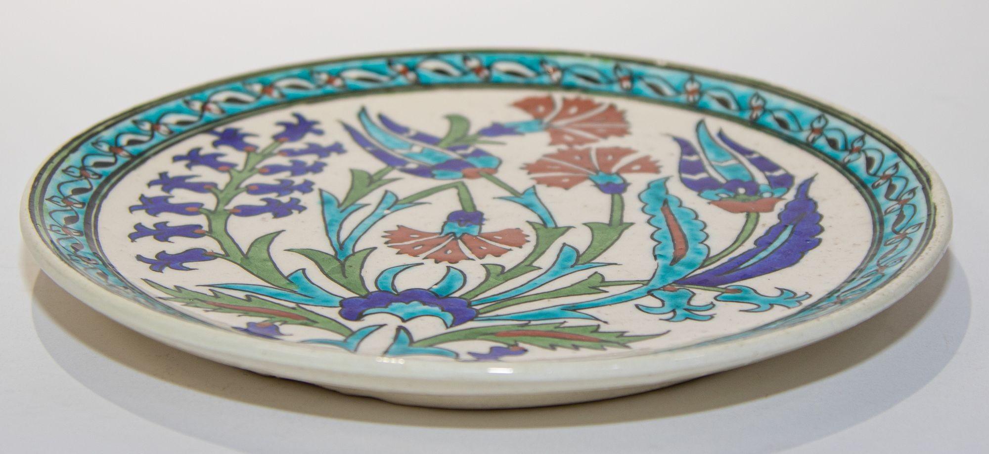 Turkish Polychrome Hand Painted Ceramic Kutahya Platter For Sale 2