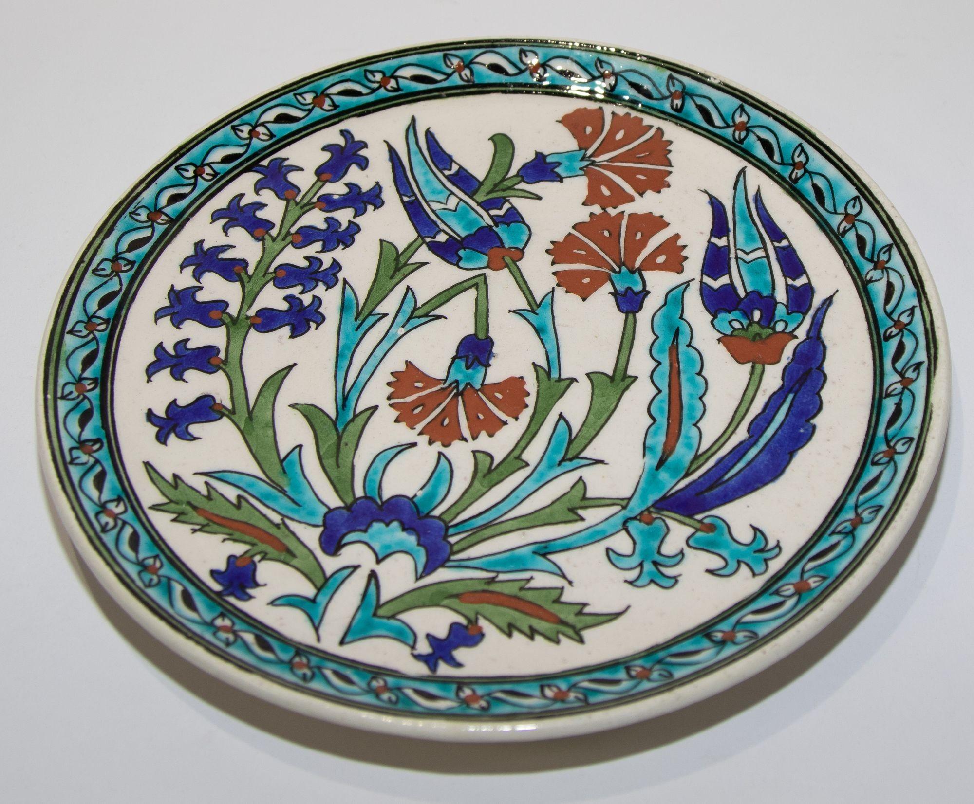 Moorish Turkish Polychrome Hand Painted Ceramic Kutahya Platter For Sale