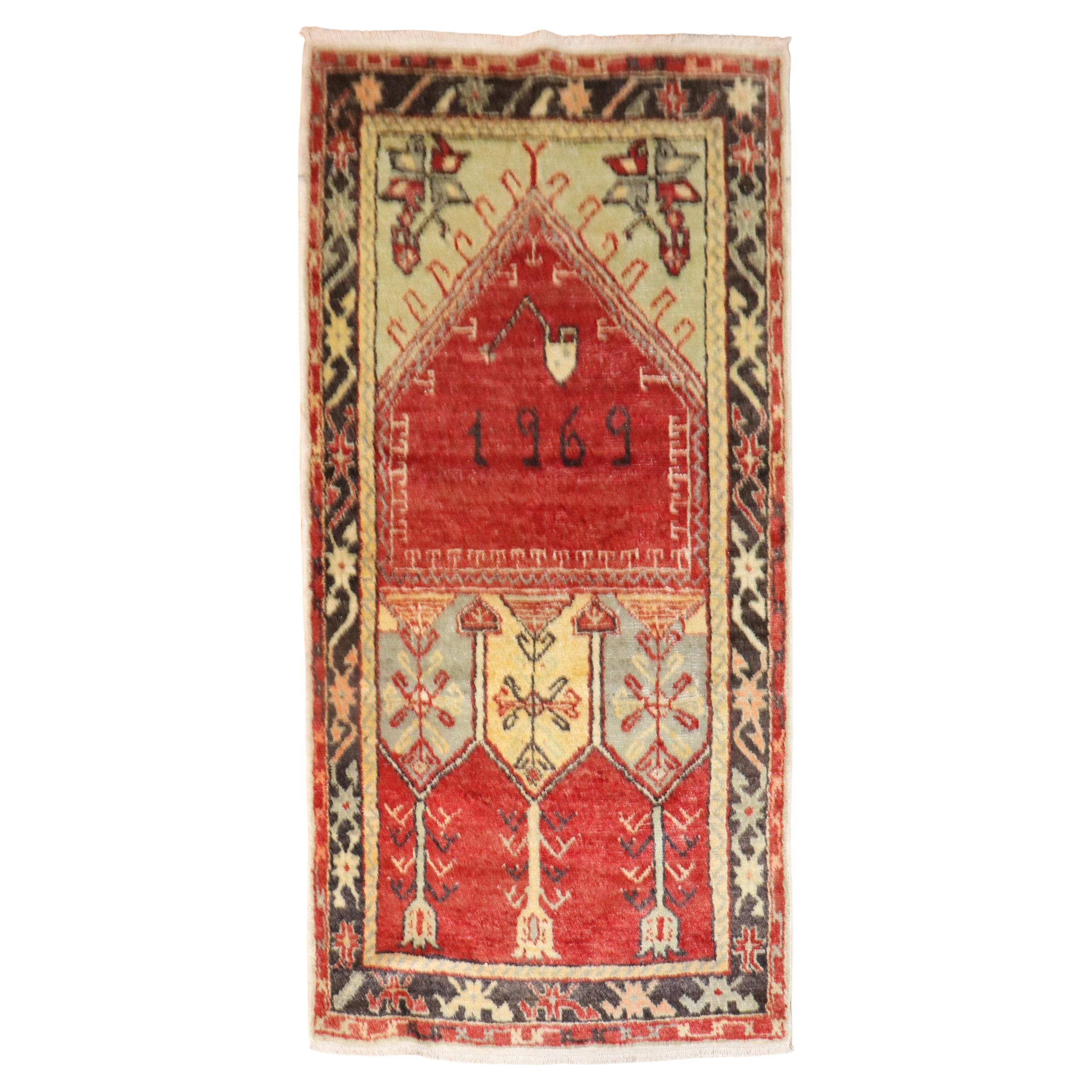 Zabihi Collection Turkish Prayer Rug Dated 1969 For Sale