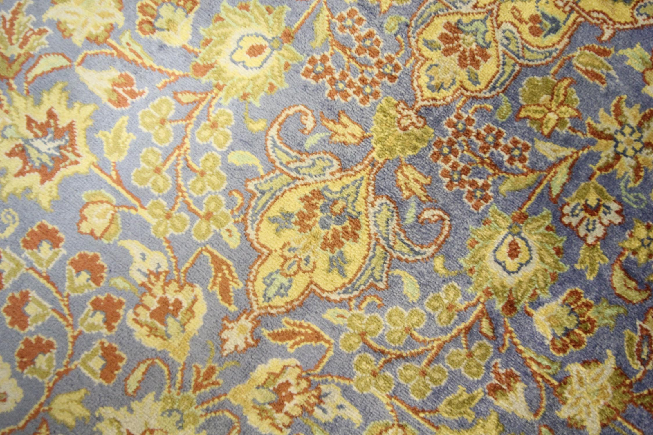 Vegetable Dyed Turkish Pure Silk Rug, Handwoven Oriental Indigo Blue Carpet Rug For Sale