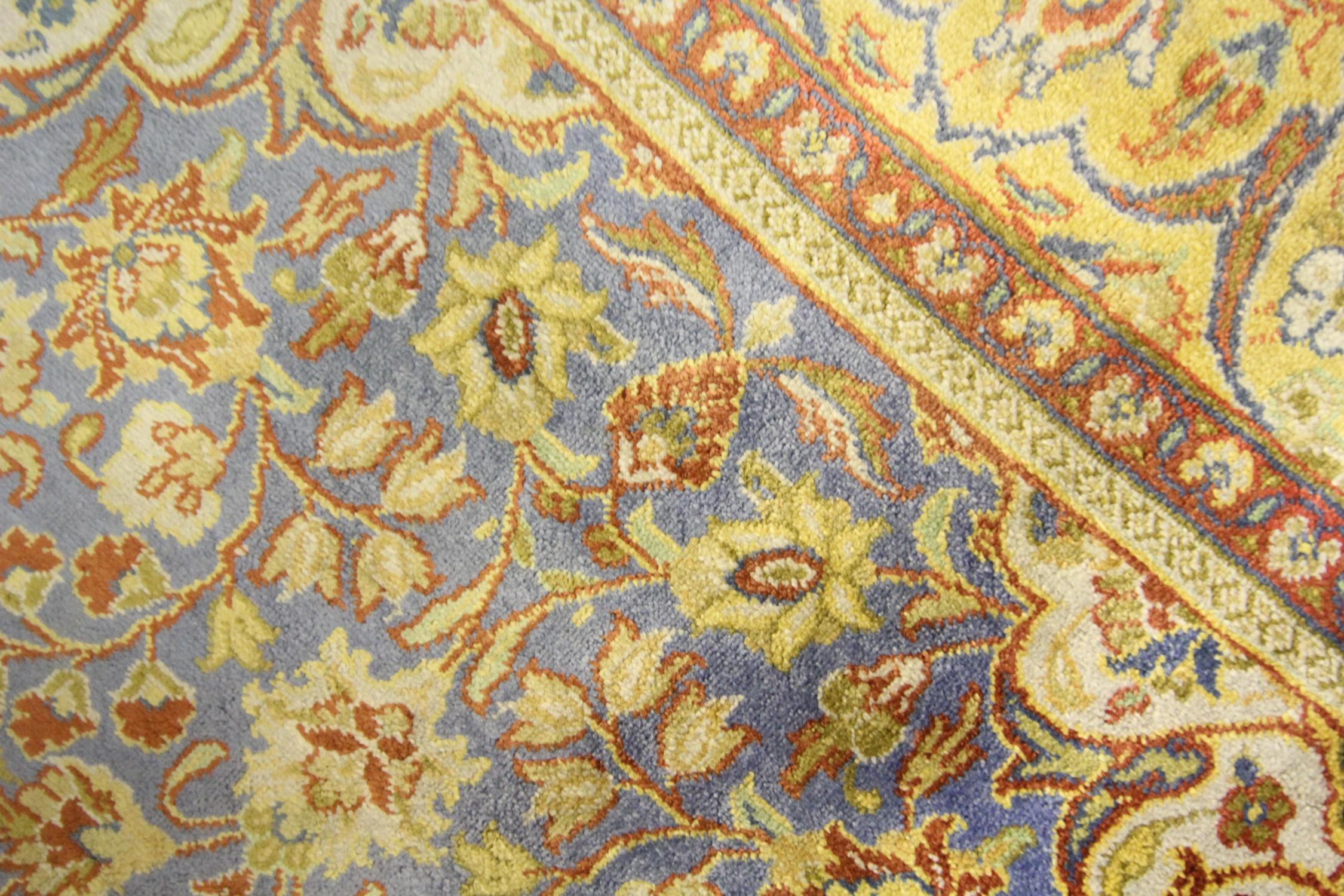 Turkish Pure Silk Rug, Handwoven Oriental Indigo Blue Carpet Rug For Sale 1