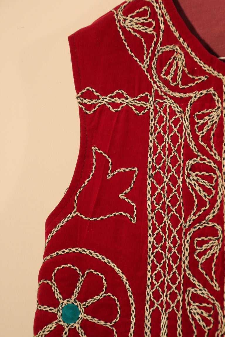 Turkish Vintage Red Ceremonial Folk Traditional Vest For Sale at 1stDibs