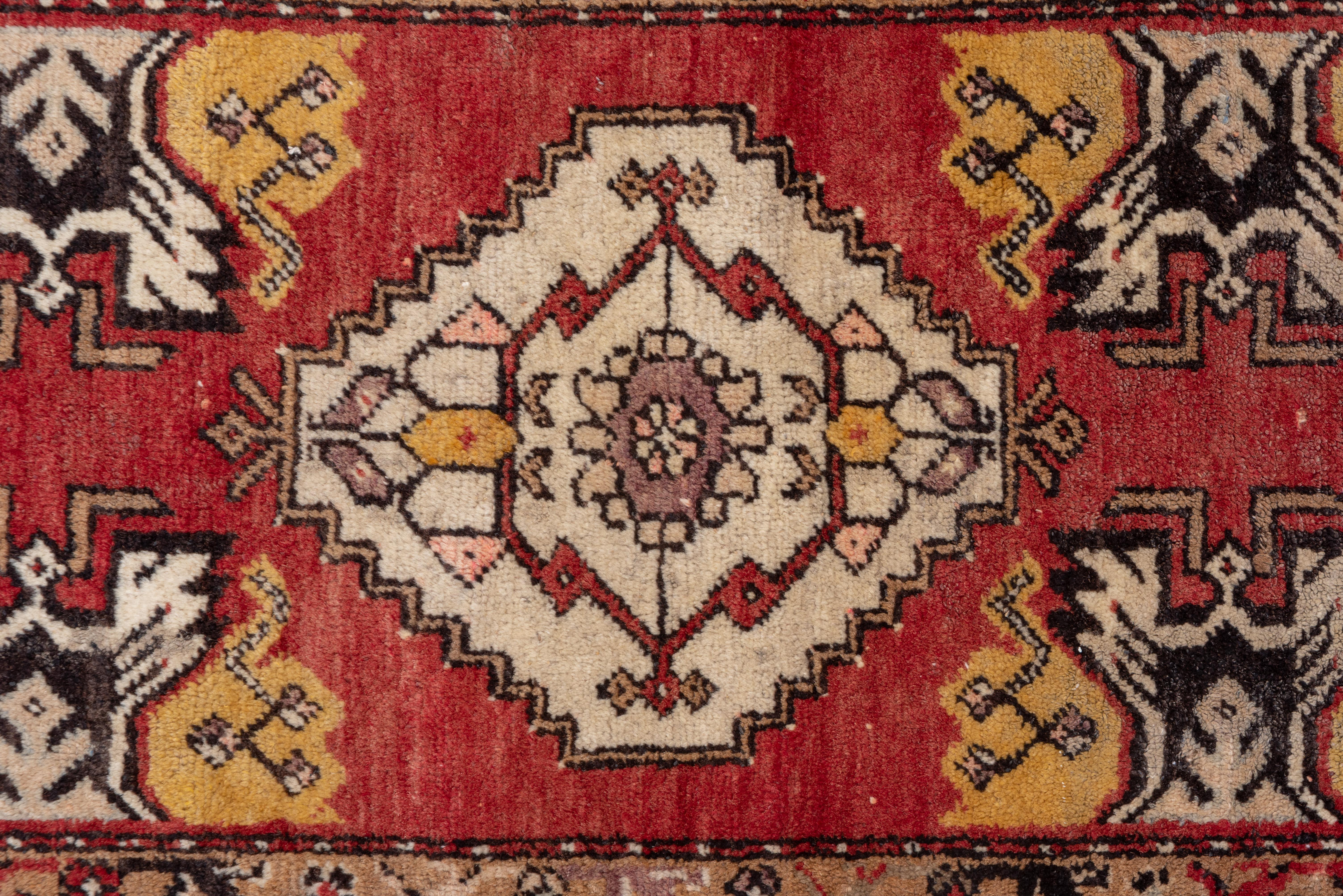 Hand-Knotted Turkish Red Geometric Diamond Rug For Sale
