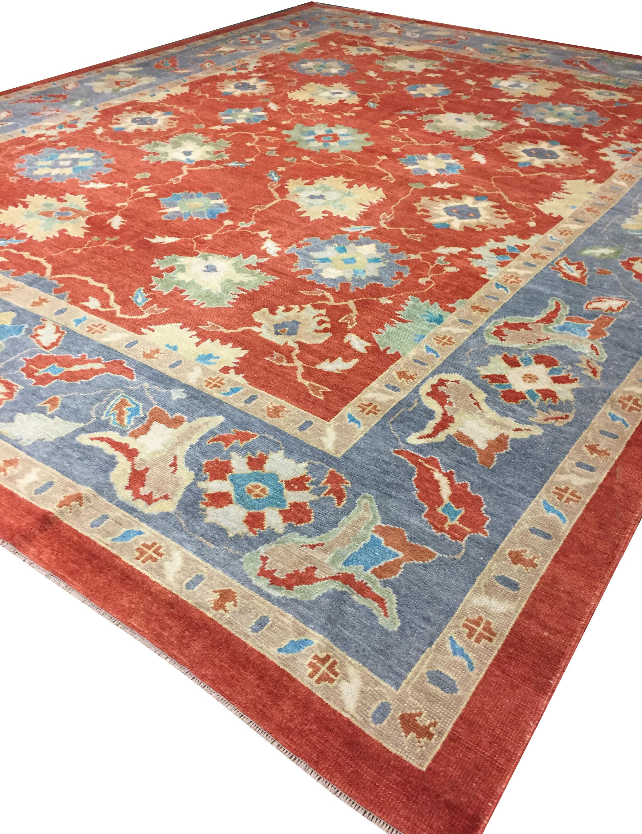 Türkischer roter Oushak-Teppich, 12'10 x 16'1 (Handgewebt) im Angebot