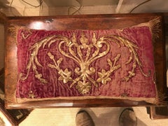 Turkish Red Velvet Pillow with Gold Metal Thread Decoration