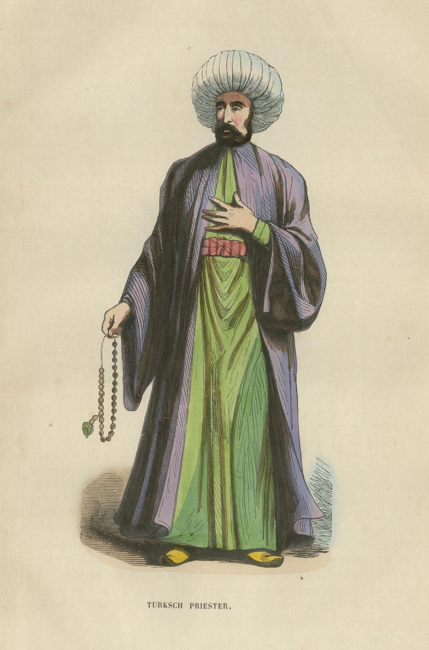 Turkish Religious Scholar - Antique Ottoman Costume Lithograph, c.1852