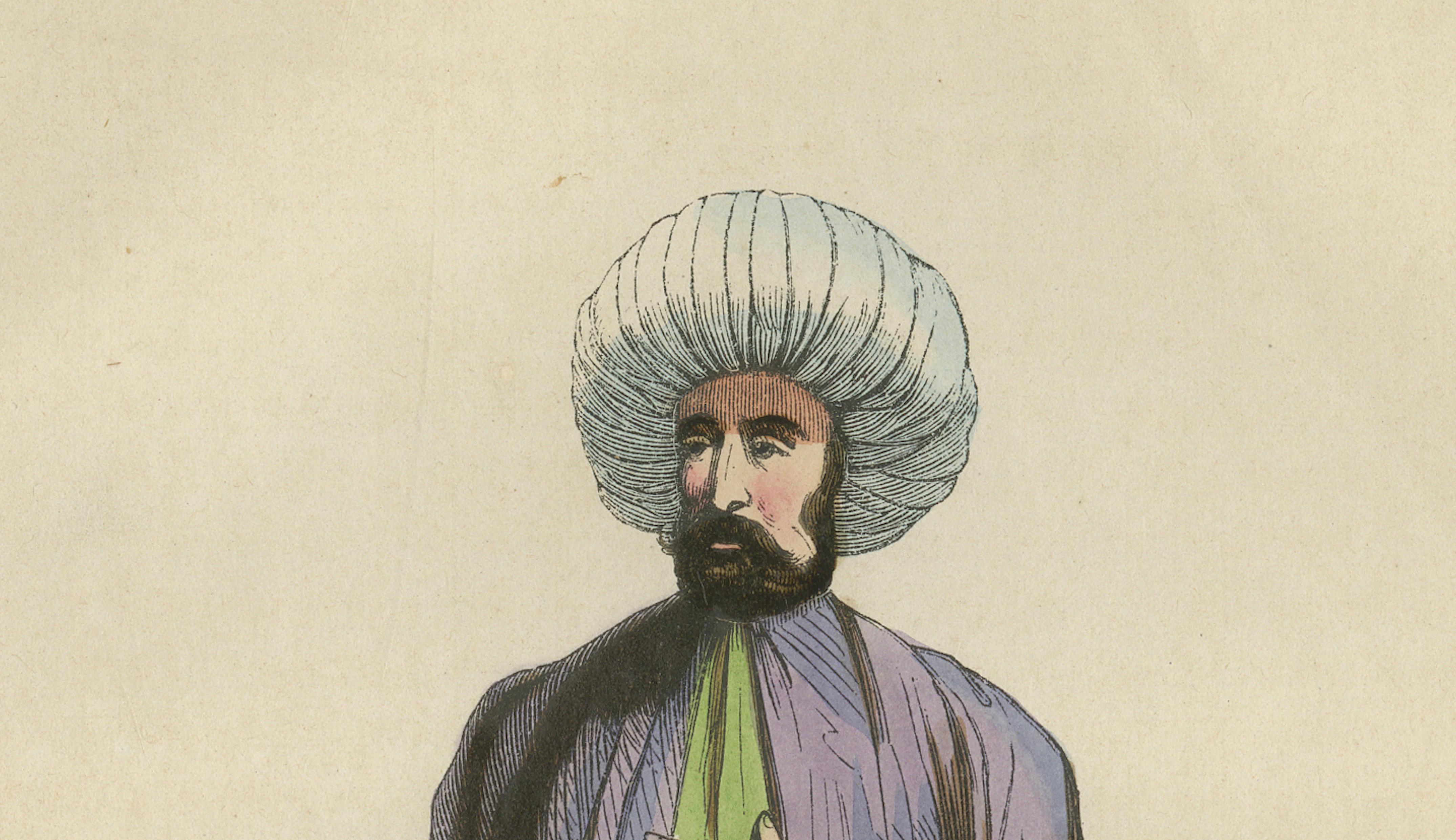 Turkish Religious Scholar - Antique Ottoman Costume Lithograph, c.1852