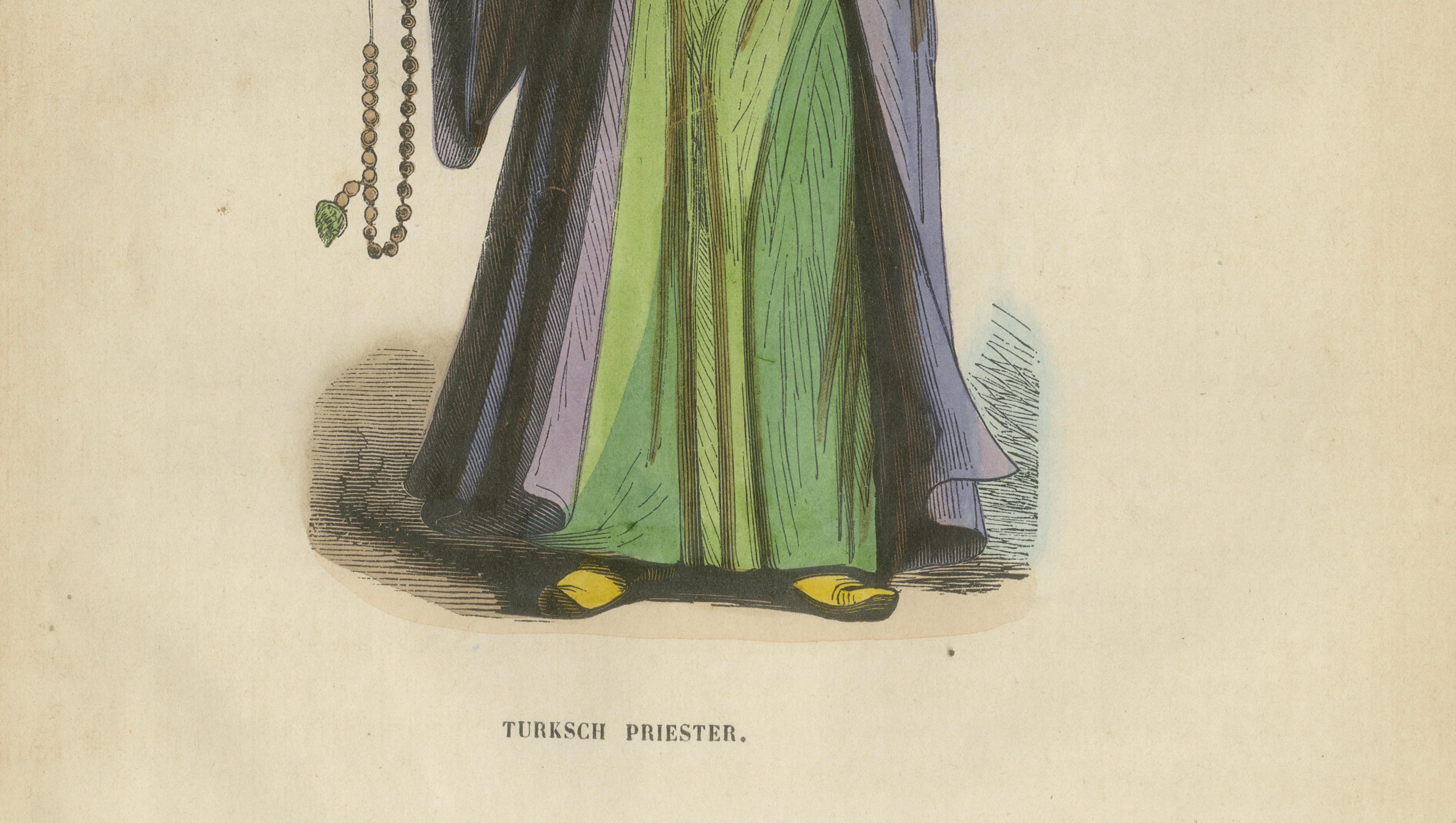 Turkish Religious Scholar - Antique Ottoman Costume Lithograph, c.1852