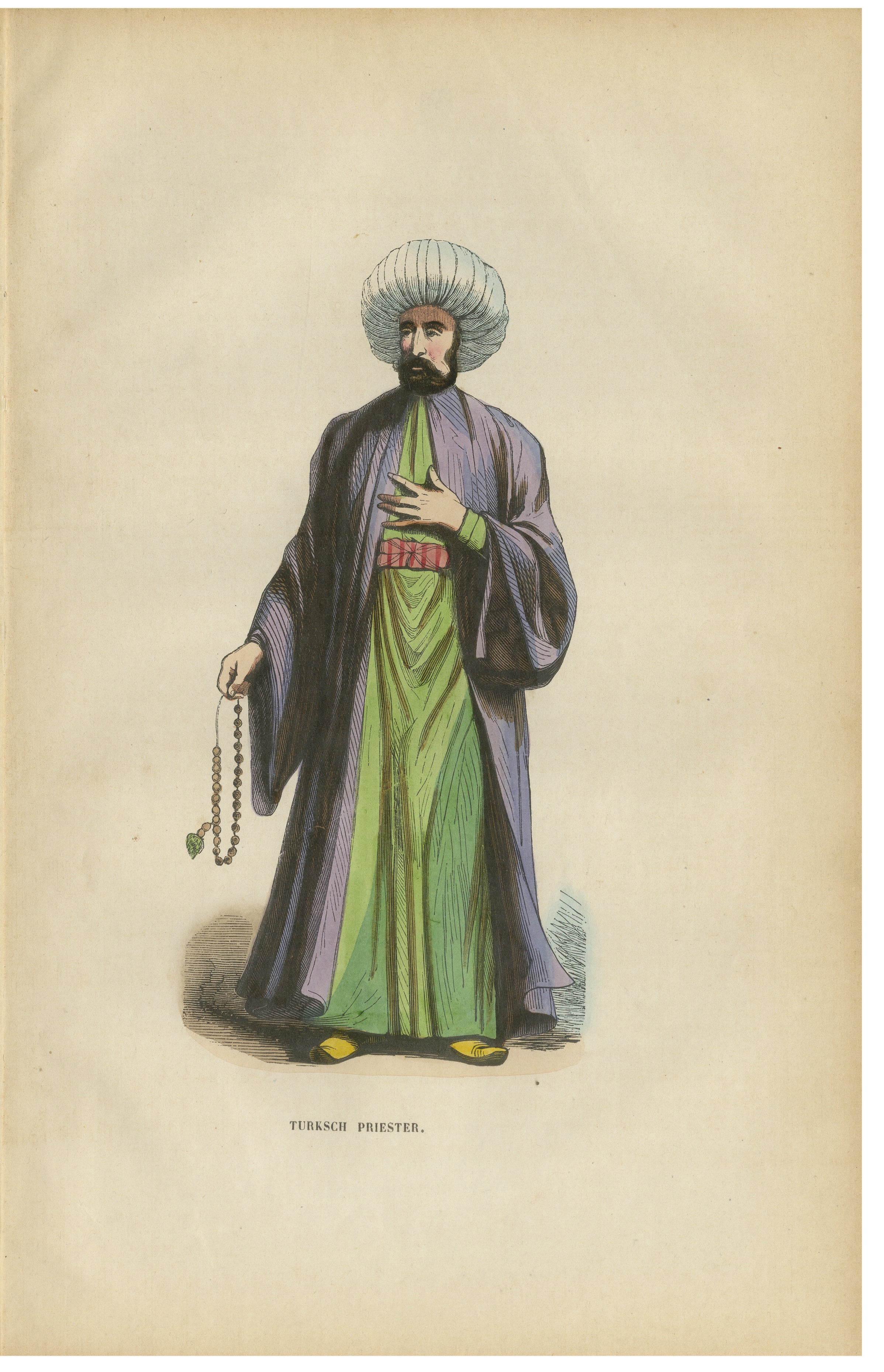 Turkish Religious Scholar - Antique Ottoman Costume Lithograph, c.1852