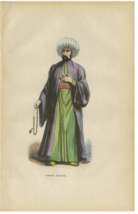Turkish Religious Scholar - Antique Ottoman Costume Lithograph, c.1852