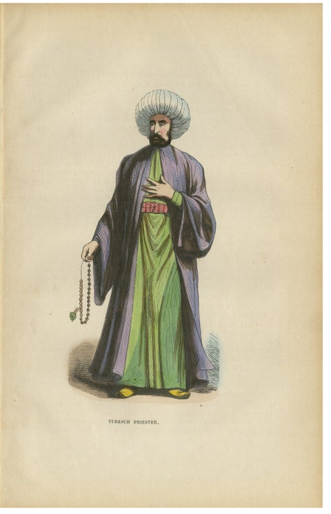 Turkish Religious Scholar - Antique Ottoman Costume Lithograph, c.1852
