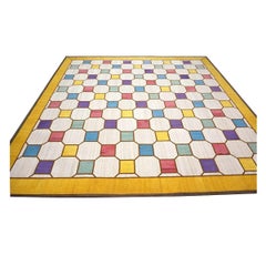 Turkish Retro Kilim Flatweave Wool 10x10 Ivory & Yellow Handmade Square Area Rug