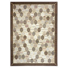 Turkish Retro Kilim Flatweave Wool 10x14 Ivory, Grey & Brown Handmade Area Rug