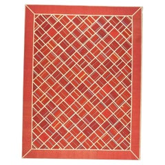 Turkish Retro Kilim Flatweave Wool 9x12 Red & Ivory Handmade Area Rug
