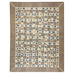 Turkish Retro Kilim Flatweave Wool 9x12 Tan, Ivory & Brown Handmade Area Rug