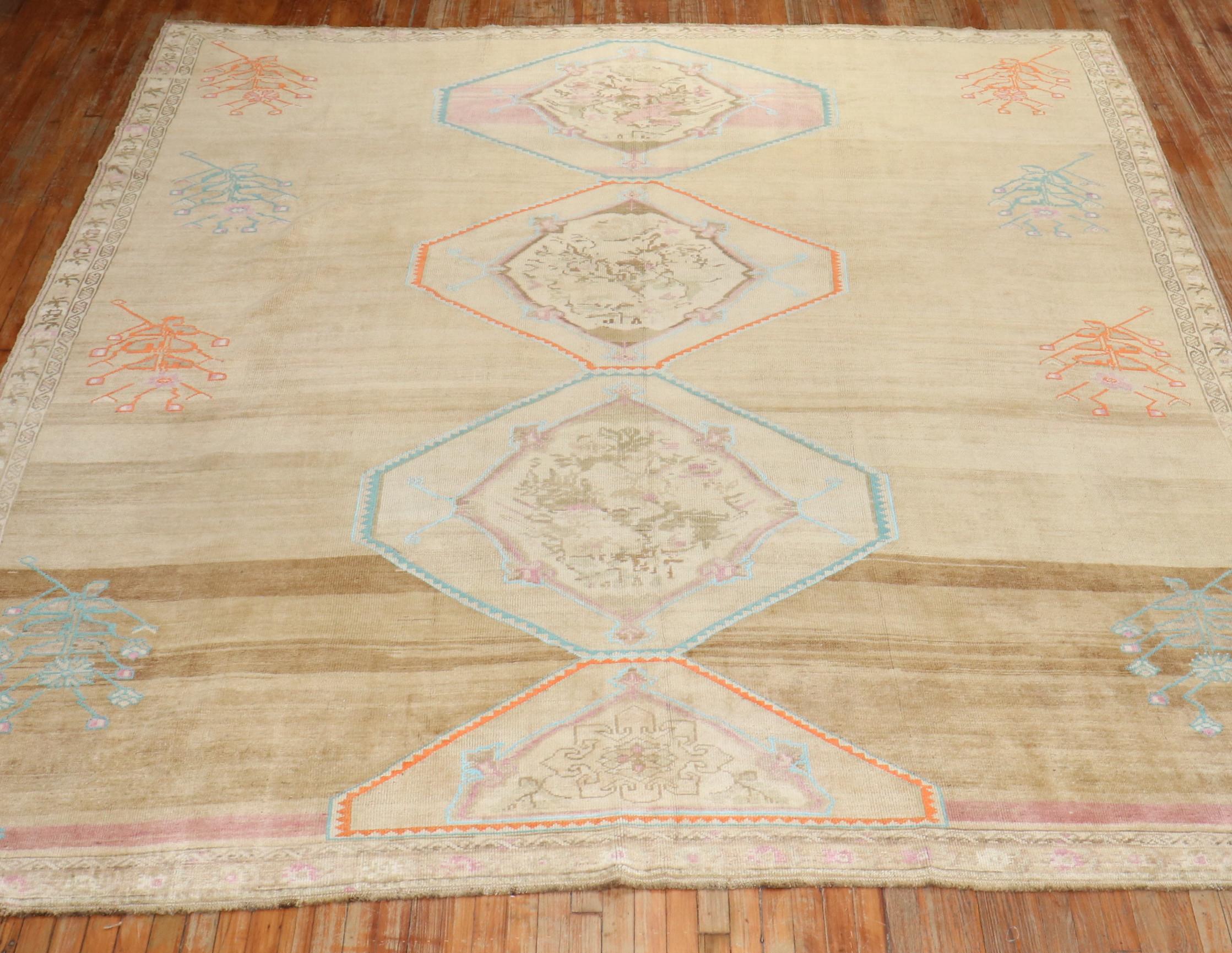Archaistic Turkish Room Size Square Rug For Sale