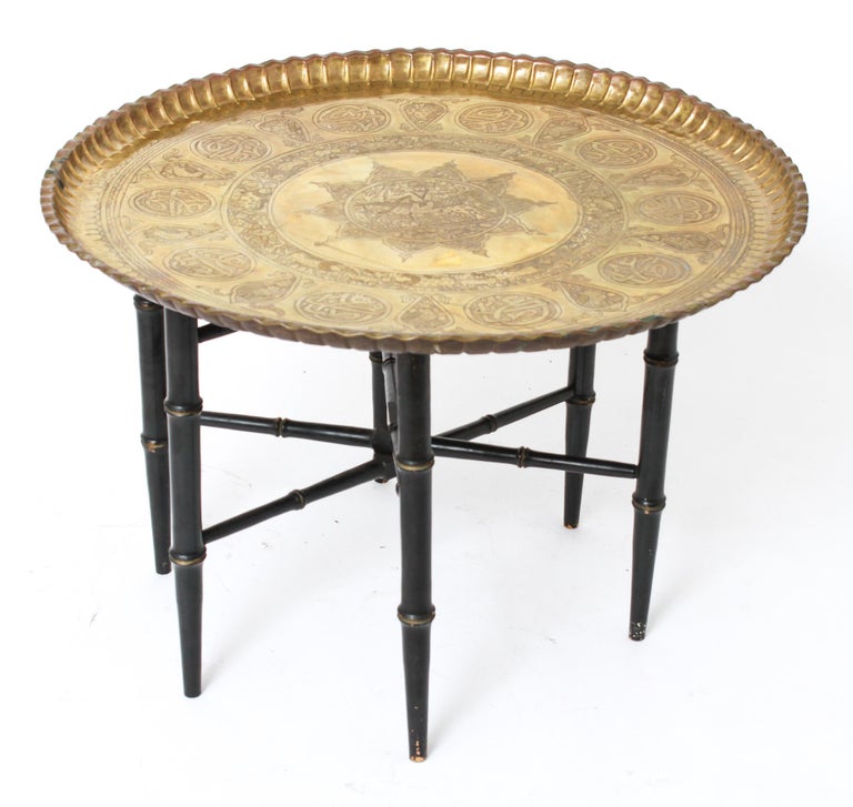 Turkish Round Brass Charger Side Table at 1stDibs