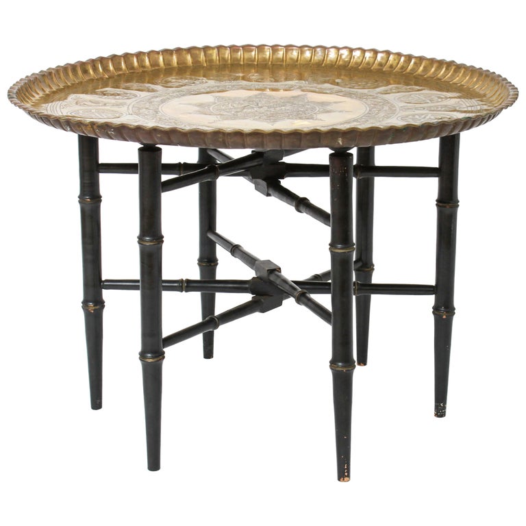 Turkish Round Brass Charger Side Table at 1stDibs