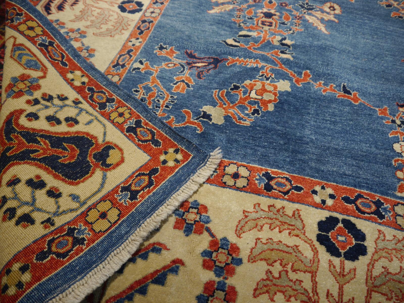 Azeri rug from Turkey with medaillon

Full pile hand-knotted Turkish Azeri rug with blue field and beige border.

Azeri rugs and carpets are mainly made of fine, hand-spun wool, 
This wonderful and stunning example comes from the eastern Anatolian 