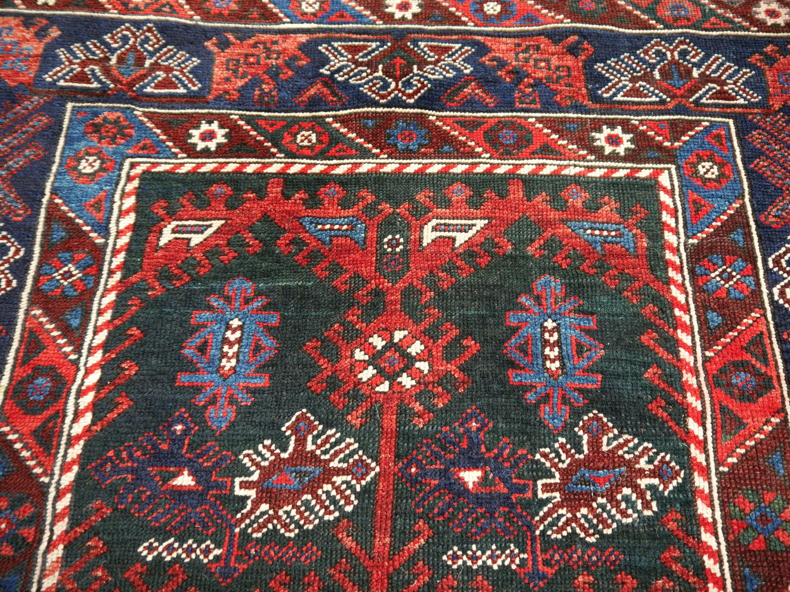 Turkish Rug Hand-Knotted Antique with Rare Green Field For Sale 3