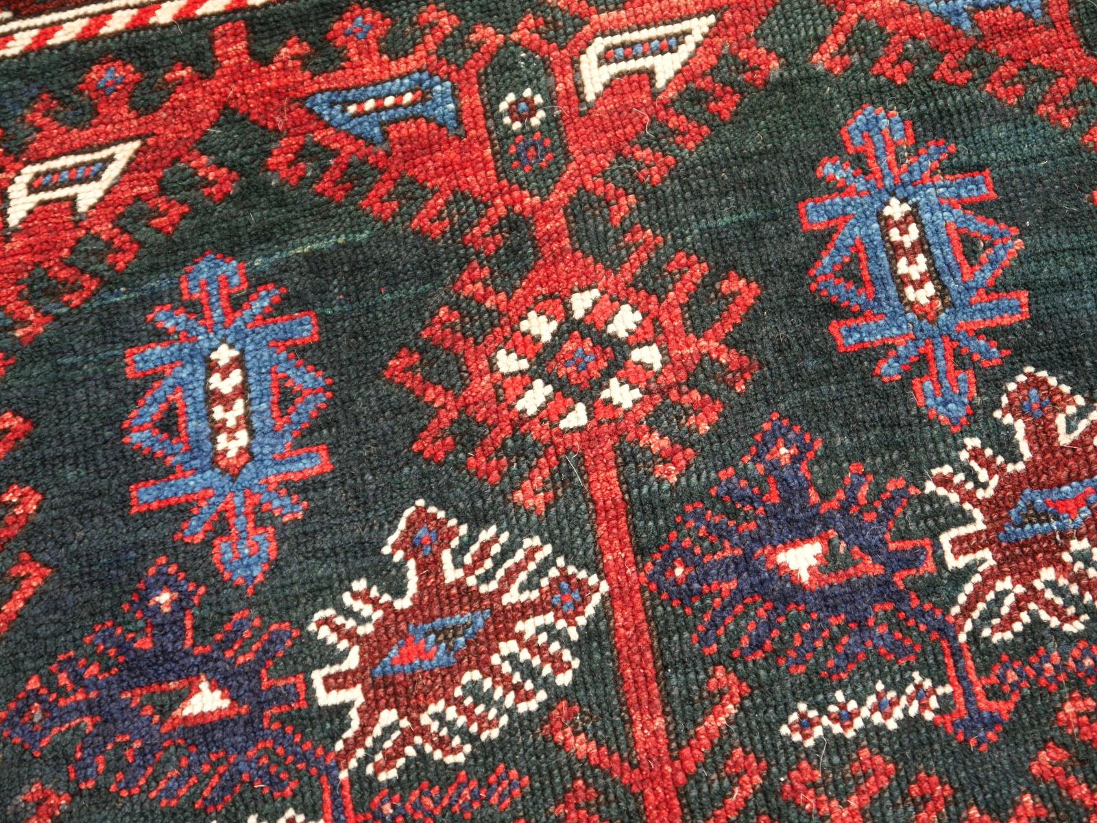 Turkish Rug Hand-Knotted Antique with Rare Green Field For Sale 4