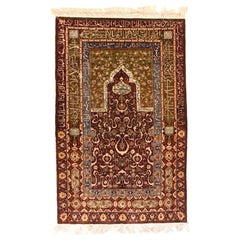 Vintage Turkish Silk Hereke Area Rug